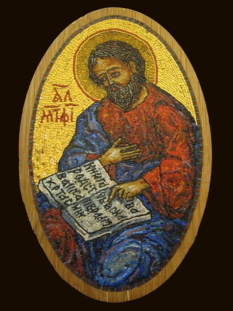 Апостол Матфей клеймо для царских врат 29х18 смальта мозаика на воске 2009