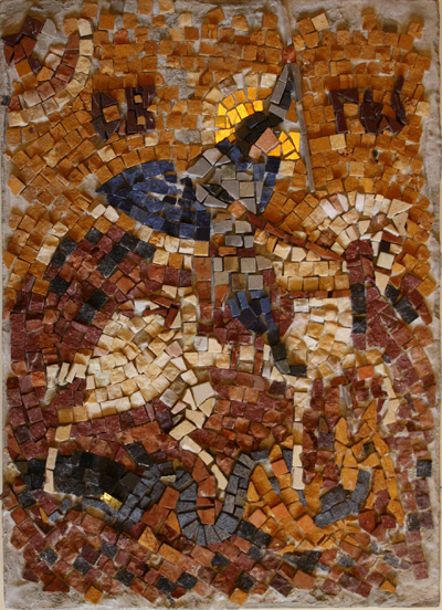 Георгий Победоносец смальта мрамор цемент/мозаика 44см x 31см 2011 г