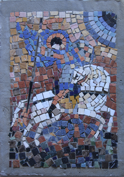 Георгий Победоносец смальта цемент/мозаика 44см x 31см 2010 г
