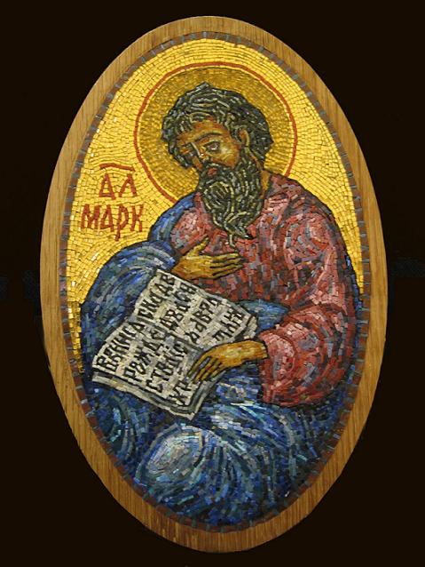 Апостол Марк клеймо для царских врат 29х18 смальта мозаика на воске 2009